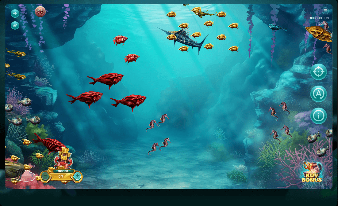 Live King of Ocean Room 1 arena with moving fish and the cannon HUD
